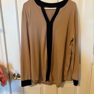 Tan and Black Long Sleeve Top